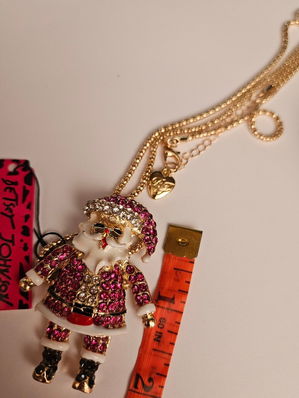 Betsey Johnson Gold-Tone Pink Crystal Santa Pendant Necklace - Picture 3 of 5